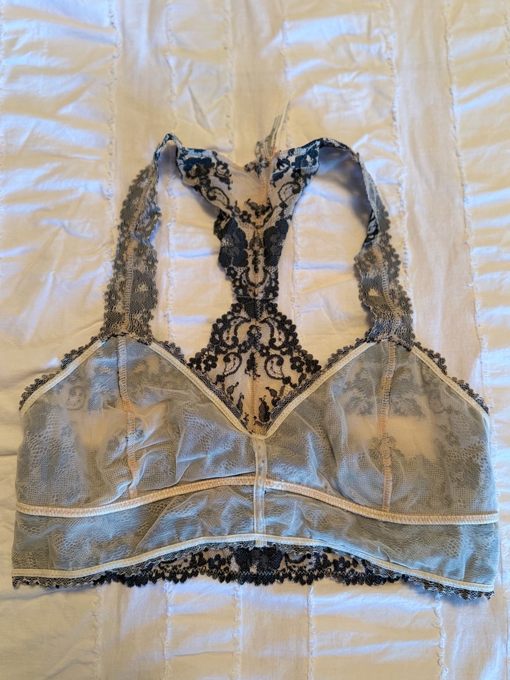 Free People Intimately Ivory Sheer Lace Racerback Bralette - Size L - Picture 5 of 6